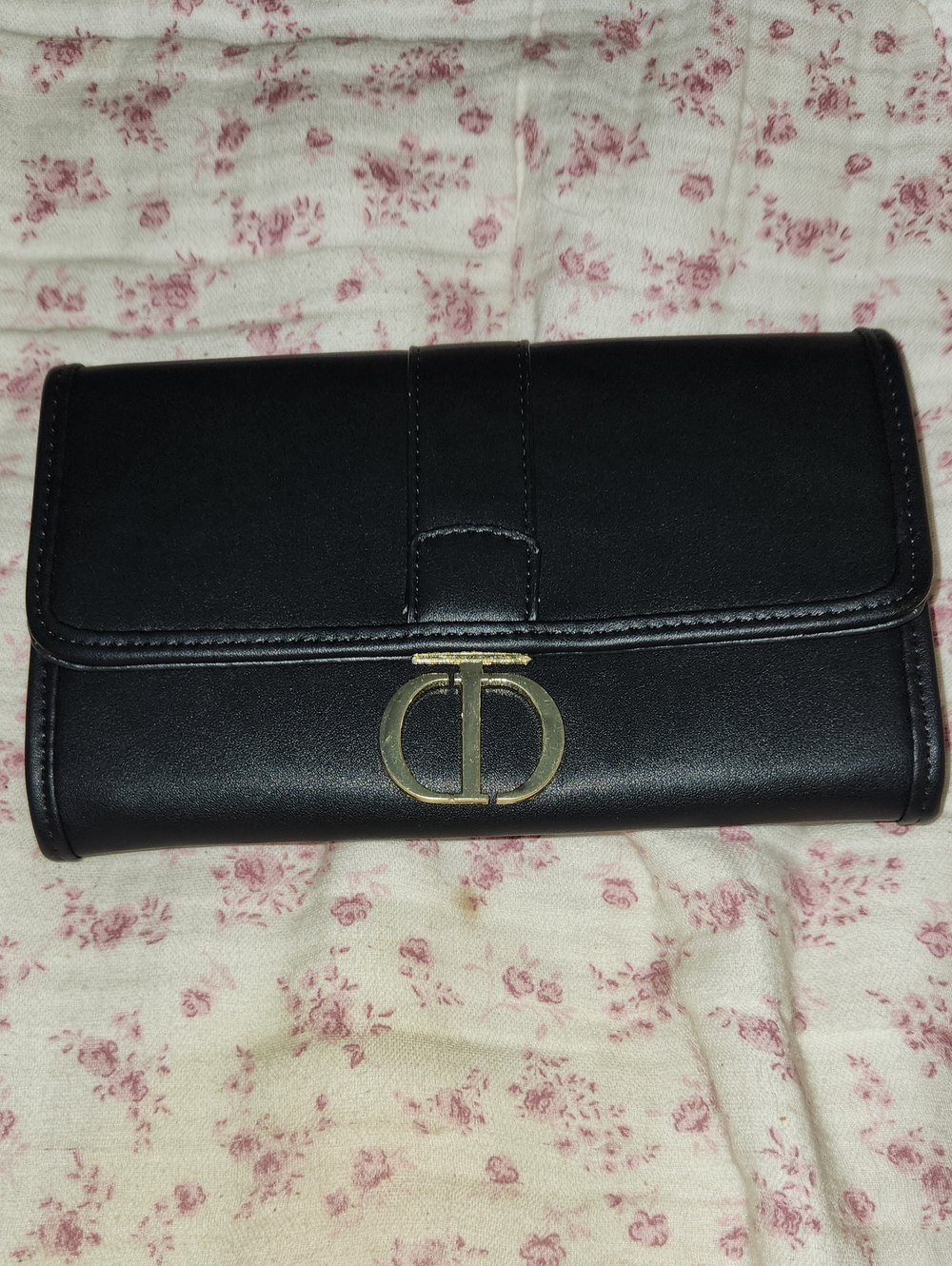 Black Women's Wallet Clutch with Gold Accent